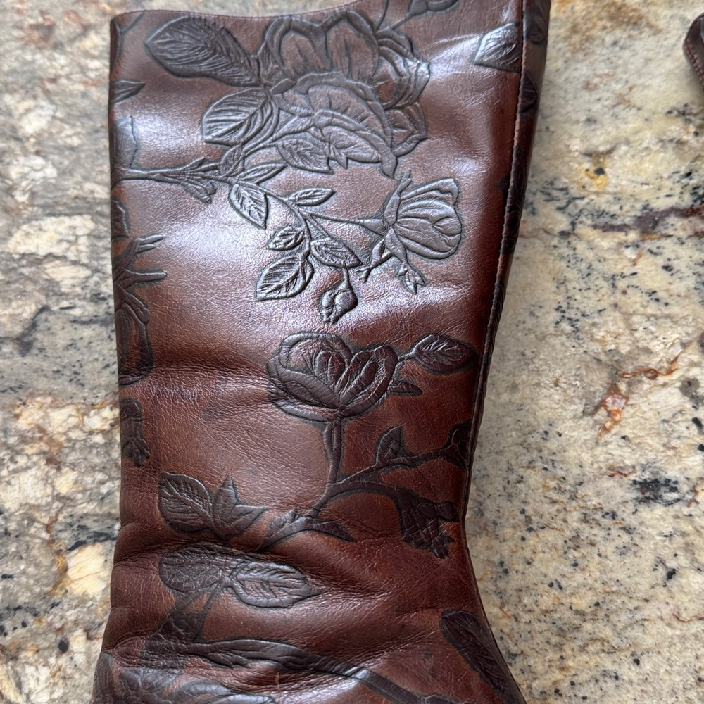 Brown Floral Embossed Women's Boots made in Italy. - Picture 2 of 4
